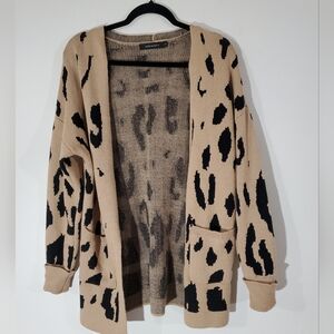 Animal Print Woman's Open Tan Cardigan Sweater